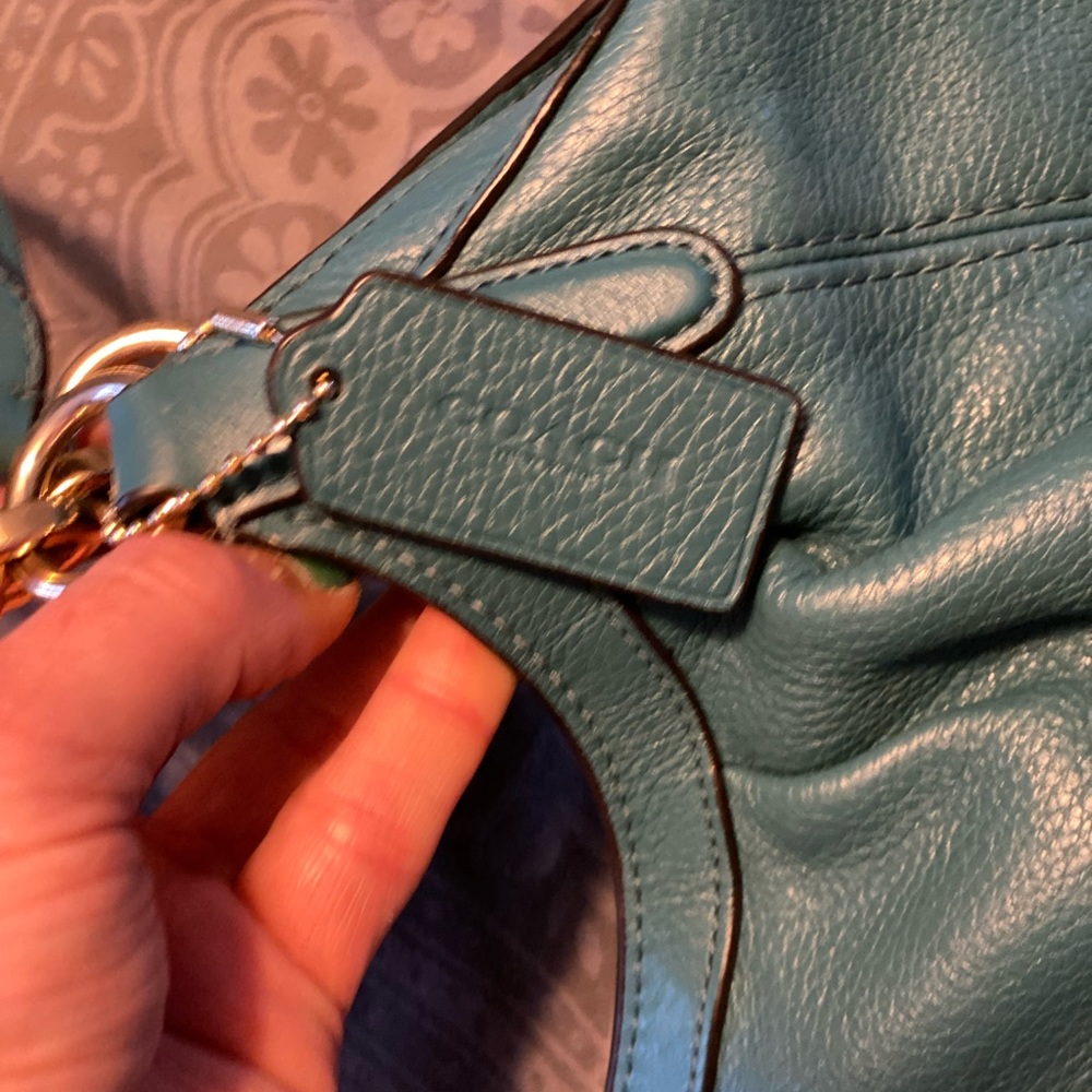 Turquoise Coach Leather Handbag - Picture 5 of 9